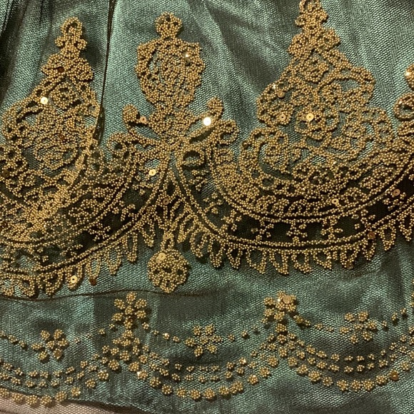 Blondie Nites Green and Brown Dress Henna Design Tulle Prom Formal Dress Size 3 - Picture 4 of 8